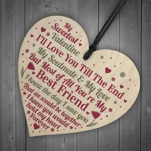 Red Ocean Valentines Day Gift For Boyfriend Girlfriend Husband Wife Handmade Wooden Heart Plaque Cute Gift