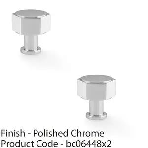 2 PACK - Industrial Hex Cabinet Door Knob - 33mm Polished Chrome Cupboard Pull Handle