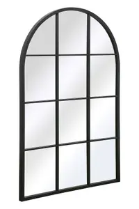 MirrorOutlet The Fenarc Black Metal Framed Arched Window Wall Garden Mirror 120CM X 80CM