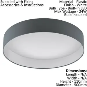 Flush Ceiling Light Colour White Shade Anthracite Fabric Bulb LED 24W Included