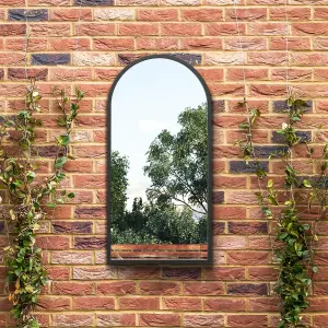 MirrorOutlet The Arcus Black Metal Framed Arched Garden Wall Mirror 80CM X 40CM