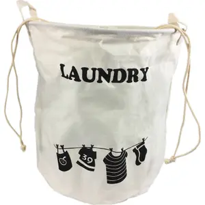 simpa 40L Cream Fabric Draw String Laundry Hamper Tidy Sack