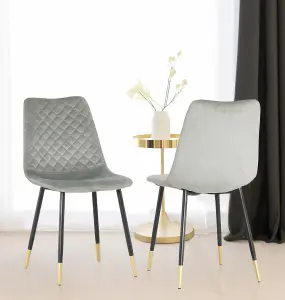 Hallowood Furniture Pair of Velvet Dining Chair (CHA201) with Metal Legs - Silver Grey