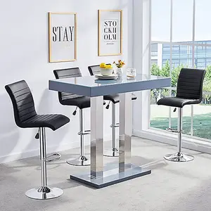 Caprice Grey High Gloss Bar Table With 4 Ripple Black Stools