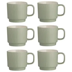 Set of 6 Embossed Line Green Mug 355ml