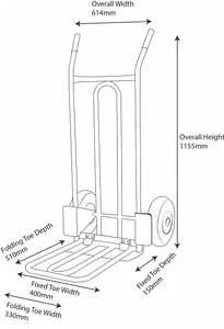 CGV380 Puncture Proof Heavy Duty Folding and Fixed Toe Sack Truck with Dual Safety Handles, 200kg Capacity