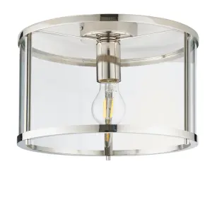 Madeley Bright Nickel with Clear Glass Contemporary 1 Light Flush Ceiling Light