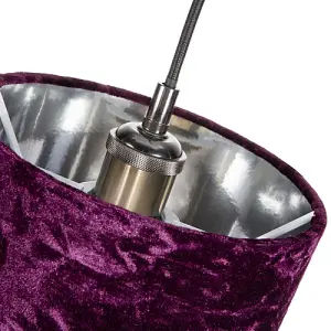 Modern Purple Crushed Velvet 8 Table/Pendant Lampshade with Shiny Silver Inner