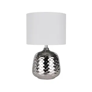 Set Of 2 Chrome Ceramic Dimple Table Lamps With White Shades (Set of 2) White