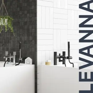 GoodHome Levanna Matt Black Deck-mounted Bath mixer tap with shower kit