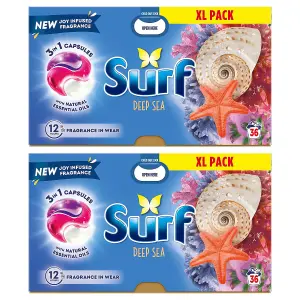 Surf 3 in 1 Laundry Washing Detergent Capsules Deep Sea, 72 Washes, 2Pk