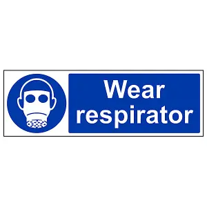 Wear Respirator Mandatory PPE Sign - Adhesive Vinyl - 450x150mm (x3)