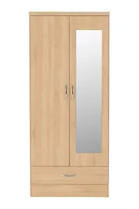 Nevada Mirrored Wardrobe 2 Door 1 Drawer Wardrobe Sonoma Oak Effect