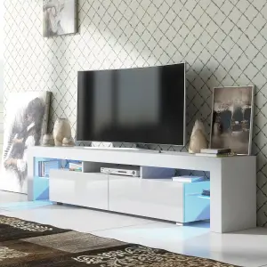 Nova TV Unit 200cm White with High Gloss Doors and LED Lighting - Creative Furniture