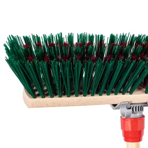 Hardys Wooden Brush Broom Heavy Duty Stiff Synthetic Plastic Bristles Outdoor Yard Driveway Sweeping Long Handle - 11"