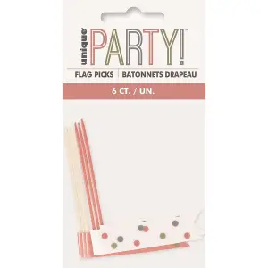 Unique Party Flag Happy Birthday Cupcake Topper (Pack of 6) Rose Gold/White (One Size)