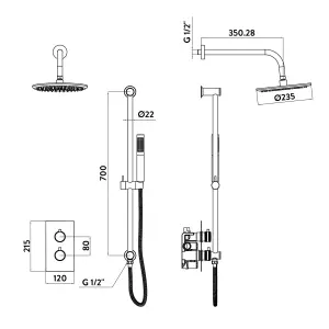 UK Home Living Avalon Core Brushed Brass Round handle head & handset Riserkit