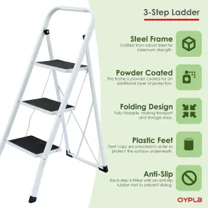 Oypla Foldable 3 Step Ladder Stepladder Non Slip Tread Safety Steel