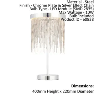 Table Lamp Chrome Plate & Silver Effect Chain 10W LED Module Bulb Included