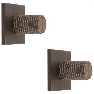 2 PACK - Knurled Cylinder Cabinet Door Knob & Matching Backplate Antique Brass 40 x 40mm