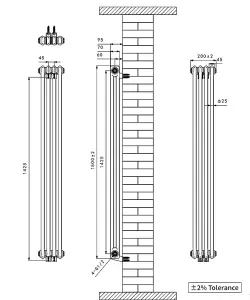 Right Radiators 1500x200 mm Vertical Traditional 2 Column Cast Iron Style Radiator Black