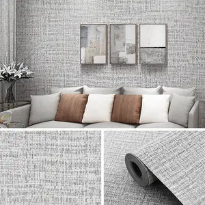 Grey Linen Textured Wallpaper Waterproof Self Adhesive PVC Wallpaper Roll Plain Effect Wall Paper 10 m