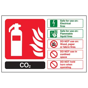 CO2 Fire Extinguisher Safety Sign - Rigid Plastic - 200x150mm (x3)