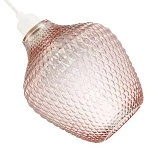 Modern Designer Soft Blush Pink Curvy Diamond Etched Glass Pendant Lamp Shade