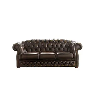 Chesterfield 3 Seater Antique Brown Leather Sofa Bespoke In Buckingham Style