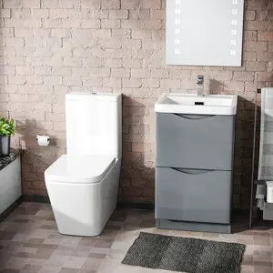 Nes Home Merton Grey Freestanding Vanity Basin Unit Square Rimless Close Coupled Toilet