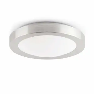 Luminosa Logos 1 Light Small Round Bathroom Flush Ceiling Light Aluminium, White IP44, E27