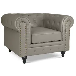 Faux Leather Chesterfield Arm Chair - Grey