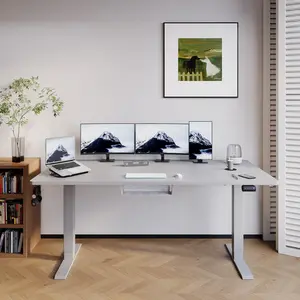 Hieronymus Electric Height Adjustable T-Shape Standing Desk White / Grey / 122 x 180 x 80 cm