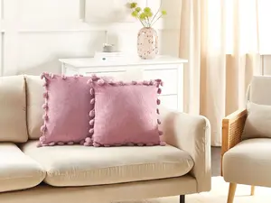 Set of 2 Cushions JASMINE 45 x 45 cm Solid Pink