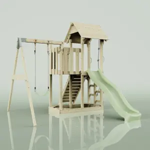 PolarPlay Balcony Tower Kids Wooden Climbing Frame with Swing and Slide - Swing Bjorn Sage