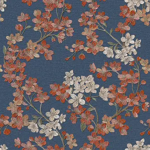 Grace Blossom Navy/Orange Wallpaper