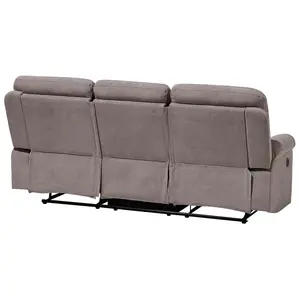 3 Seater Fabric Manual Recliner Sofa Taupe Beige BERGEN