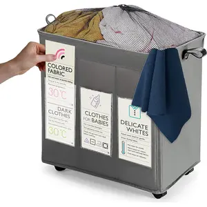 Fabric Rolling Laundry Basket with Handles Grey