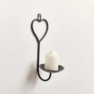 Melody Maison Matte Black Heart Candle Sconce