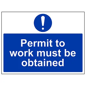 Permit To Work Must Be Obtained Sign - Adhesive Vinyl - 400x300mm (x3)