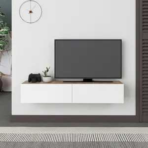 Decortie Francy Modern TV Unit Multimedia Centre 135 Oak White with Storage TV Cabinet 135cm