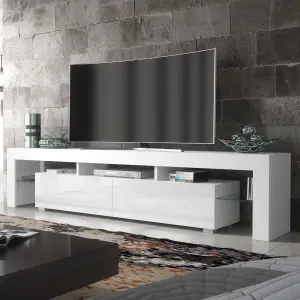 Nova TV Unit 200cm White with High Gloss Doors and LED Lighting - Creative Furniture