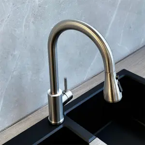 Liquida KPO11BS Single Lever Pull Out Mono Brushed Steel Kitchen Mixer Tap