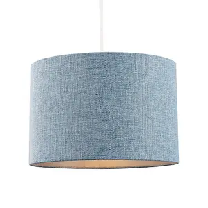 Contemporary and Sleek Blue Nova Plain Linen Fabric Drum Lamp Shade 60w Maximum