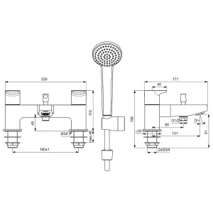 Ideal Standard Ceraplan Silk black Surface-mounted 2 Tap Hole Shower mixer Tap