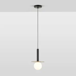 houseof Brass Plate and Frosted Shade Opal Ball Pendant Ceiling Light - Charcoal Grey Black