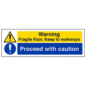 Fragile Floor Proceed With Caution Sign Adhesive Vinyl 300x100mm (x3)