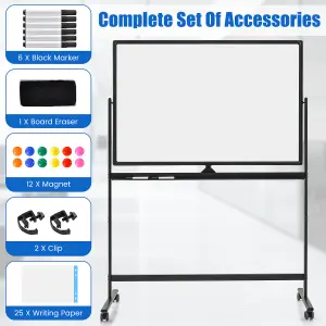 Costway Portable Double-Sided Magnetic Mobile Whiteboard Adjustable Rolling Erase Board