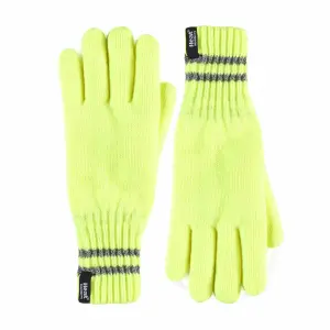 Heat Holders - Mens Hi-Vis Reflective Outdoor Thermal Gloves S/M Yellow