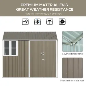 Outsunny 8x6ft Metal Garden Shed Outdoor Storage Shed w/ Doors Window, Grey